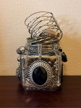 Mystery Jewelry Jar - Edgy Glam Theme Silver Tone Black Biker Vtg-Mod